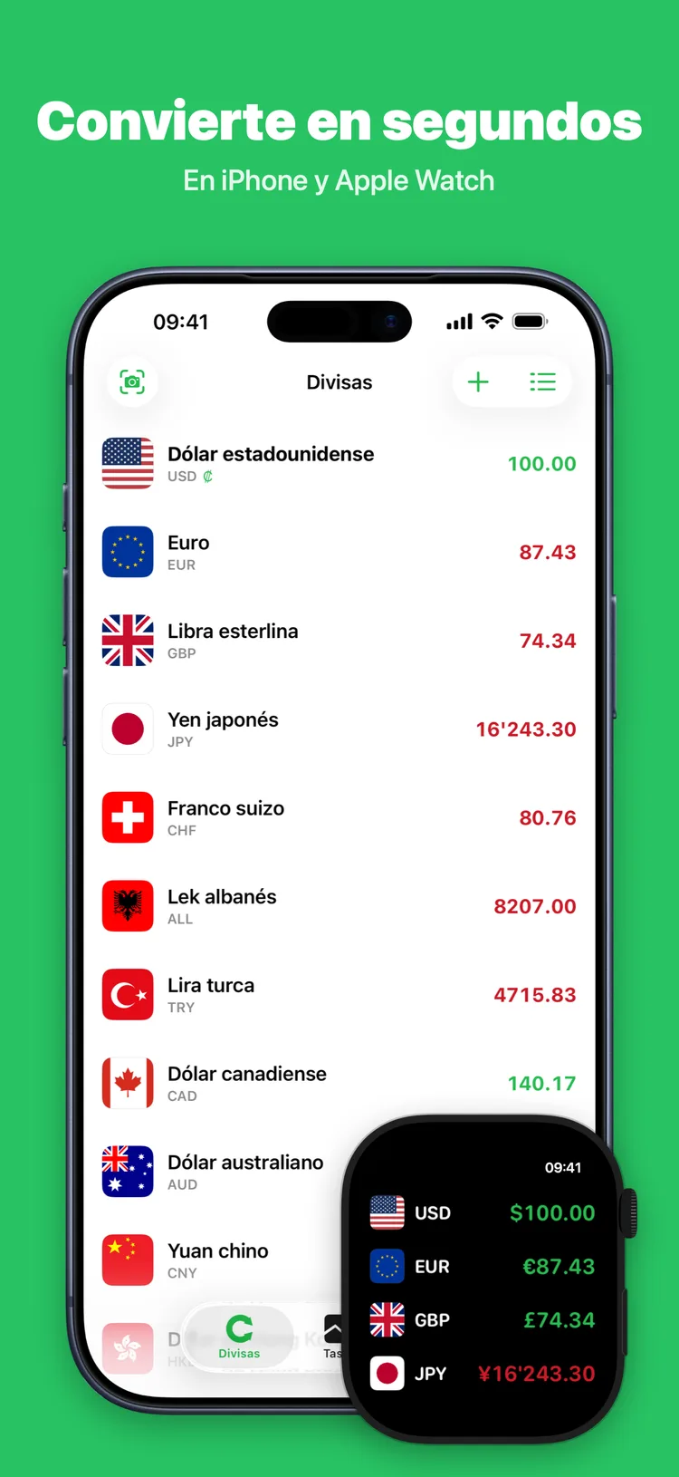App Currio: lista de divisas con conversión en directo